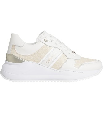 Calvin Klein Internal Wedge Lace Up white leather sneakers -Height cua 8cm