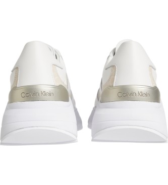 Calvin Klein Internal Wedge Lace Up white leather sneakers -Height cua 8cm