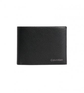Calvin Klein Drievoudig gevouwen lederen portefeuille met zwart Rfid -9,5x12,8x2,5cm
