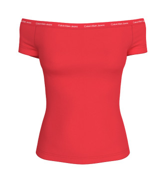 Calvin Klein Camiseta Logo Elastic Bardot rojo