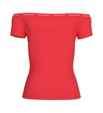 Calvin Klein Logotip Elastična majica Bardot rdeča