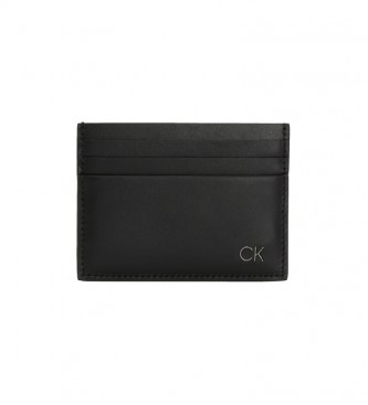 Calvin Klein Porte-cartes en cuir lisse noir