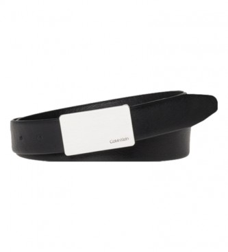 Calvin Klein Cinto de couro de placa preto - largura 3,5cm