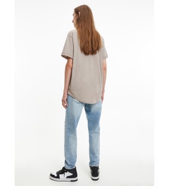 Calvin Klein Jeans T-shirt van biologisch katoen met bruine badge