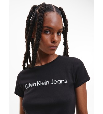 Calvin Klein Jeans T-shirt preta com logótipo de Algodão Orgânico Slim