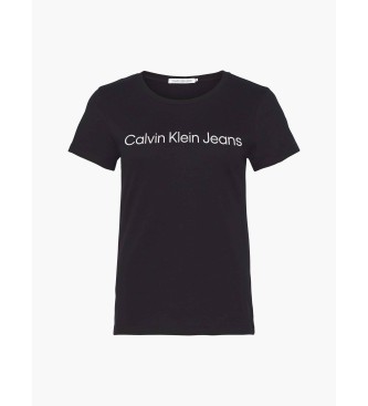 Calvin Klein Jeans T-shirt preta com logótipo de Algodão Orgânico Slim