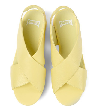 Camper Ballon gele leren sandalen -Hoogte sleehak: 5,1cm