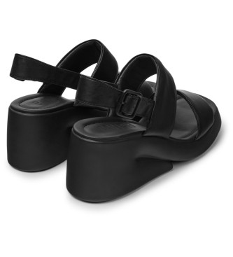 Camper Sandales en cuir noir Kaah -Hauteur du talon compens 6,6cm