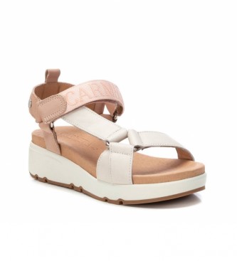 Carmela Leather sandals with beige wedge - Height wedge 5cm