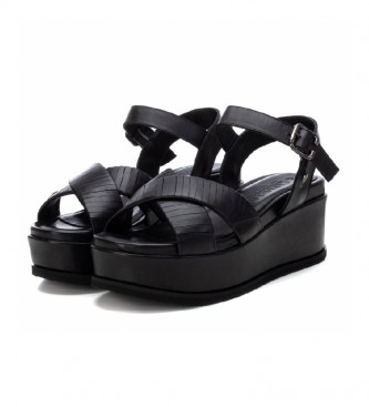 Carmela Zwart lederen sandalen 068551 -Hoogte 7 cm
