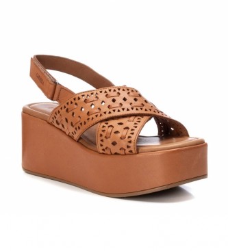 Carmela Leather sandals 068555 camel -Height 7 cm wedge