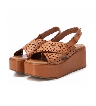 Carmela Leather sandals 068555 camel -Height 7 cm wedge