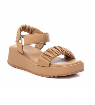 Carmela Beige lder sandaler 068625 -Hjde 5 cm