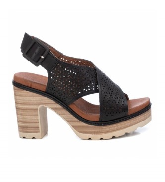 Carmela Black leather sandals with crossed straps -Height heel 9cm