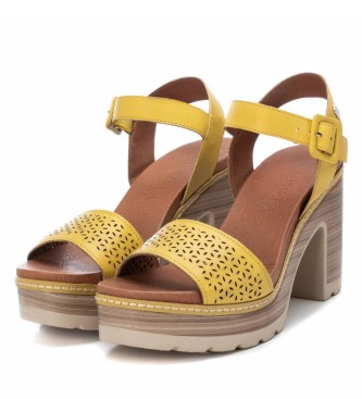 Carmela Yellow traqueladas leather sandals -Height heel 10cm