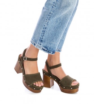 Carmela 160623 khaki leather sandals -Heel height 10cm