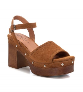 Carmela Leren sandalen 160623 bruin -Hakhoogte 10cm