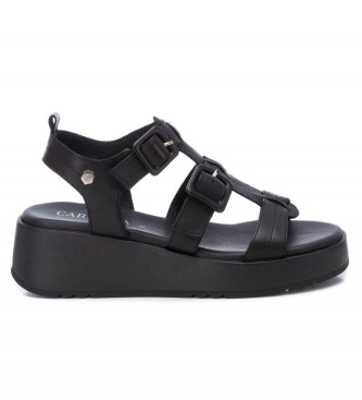 Carmela Leren sandalen 160833 zwart -Hoogte plateau 5cm