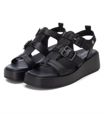 Carmela Leren sandalen 160833 zwart -Hoogte plateau 5cm