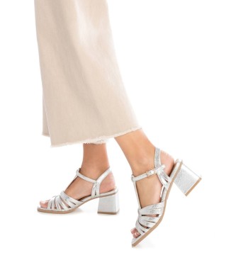 Carmela Usnjeni sandali161379 srebrni -Višina pete 7 cm