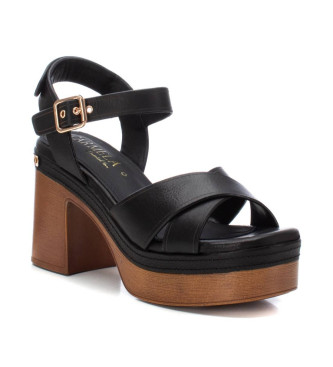 Carmela Leren sandalen 161380 zwart -Helhoogte 10cm