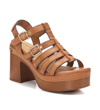 Carmela Leren sandalen 161381 bruin -Helhoogte 10cm