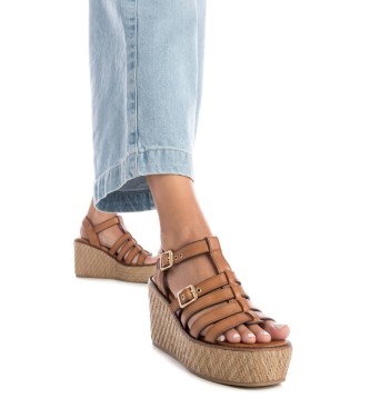 Carmela Leather wedge sandals 161388 brown
