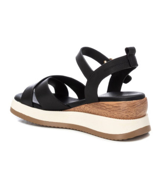 Carmela Leren sandalen 161389 zwart -hoge sleehak 6cm