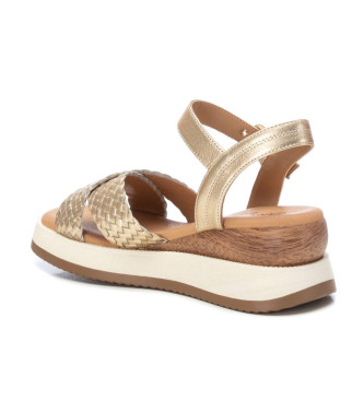 Carmela Leren sandalen 161391 goud -Hoogte 6cm sleehak
