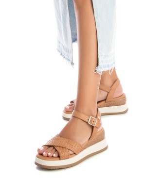 Carmela Leren sandalen 161391 bruin -hoge sleehak 6cm