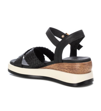 Carmela Leren sandalen 161391 zwart -hoge sleehak 6cm