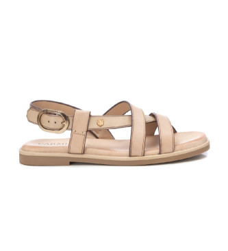 Carmela Leren platte sandalen 161399 beige