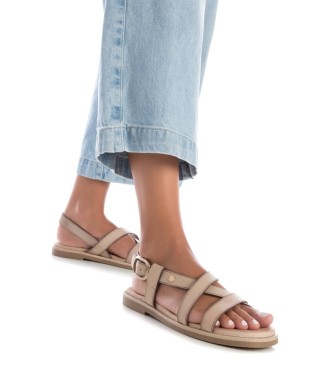 Carmela Leren platte sandalen 161399 beige