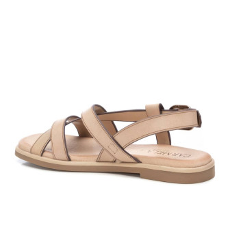 Carmela Leren platte sandalen 161399 beige