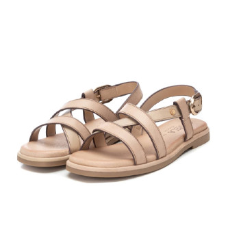 Carmela Leren platte sandalen 161399 beige