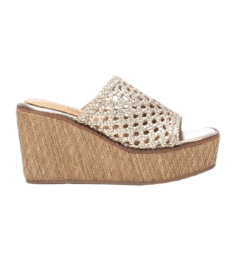 Carmela Leather sandals with wedge 161483 gold -height of the wedge: 9cm