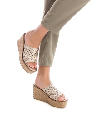 Carmela Leren sandalen met sleehak 161483 goud -hoogte van de sleehak: 9cm