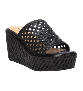 Carmela Leren sandalen met sleehak 161483 zwart -hoogte van de sleehak: 9cm