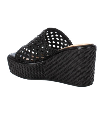Carmela Leren sandalen met sleehak 161483 zwart -hoogte van de sleehak: 9cm