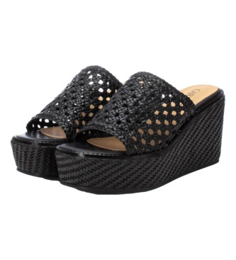 Carmela Leather sandals with wedge 161483 black -height of the wedge: 9cm