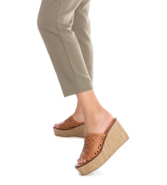 Carmela Leren sandalen met sleehak 161483 bruin -hoogte van de sleehak: 9cm