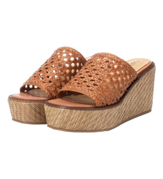 Carmela Leather sandals with wedge 161483 brown -height of the wedge: 9cm