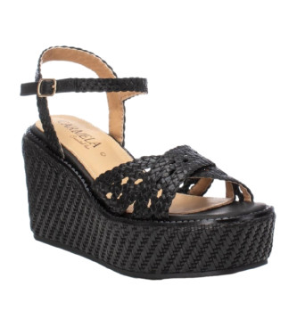 Carmela Leather sandals with wedge 161484 black -height of the wedge: 9cm