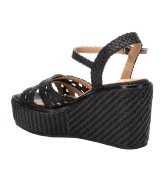 Carmela Leather sandals with wedge 161484 black -height of the wedge: 9cm