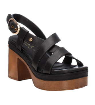 Carmela Leren sandalen 161542 zwart -hielhoogte: 10cm