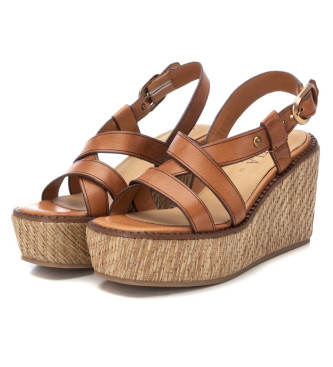 Carmela Leren sandalen 161546 bruin -Hoogte sleehak 9cm