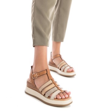 Carmela Leren sandalen 161607 bruin -Hoogte 6cm sleehak