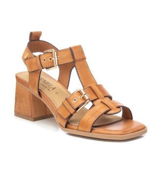 Carmela Leren sandalen 161629 bruin -Helhoogte 6cm