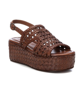 Carmela Leren sandalen 161636 bruin -Hoogte 7cm sleehak