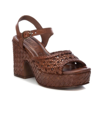 Carmela Leren sandalen 161637 bruin -Helhoogte 10cm